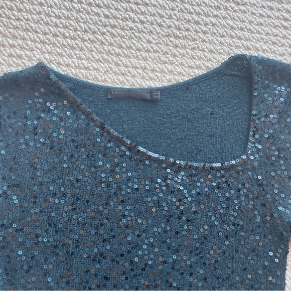 Donna Karan Sequined Asymmetric Neckline Sweater Size XS - Picture 3 of 6